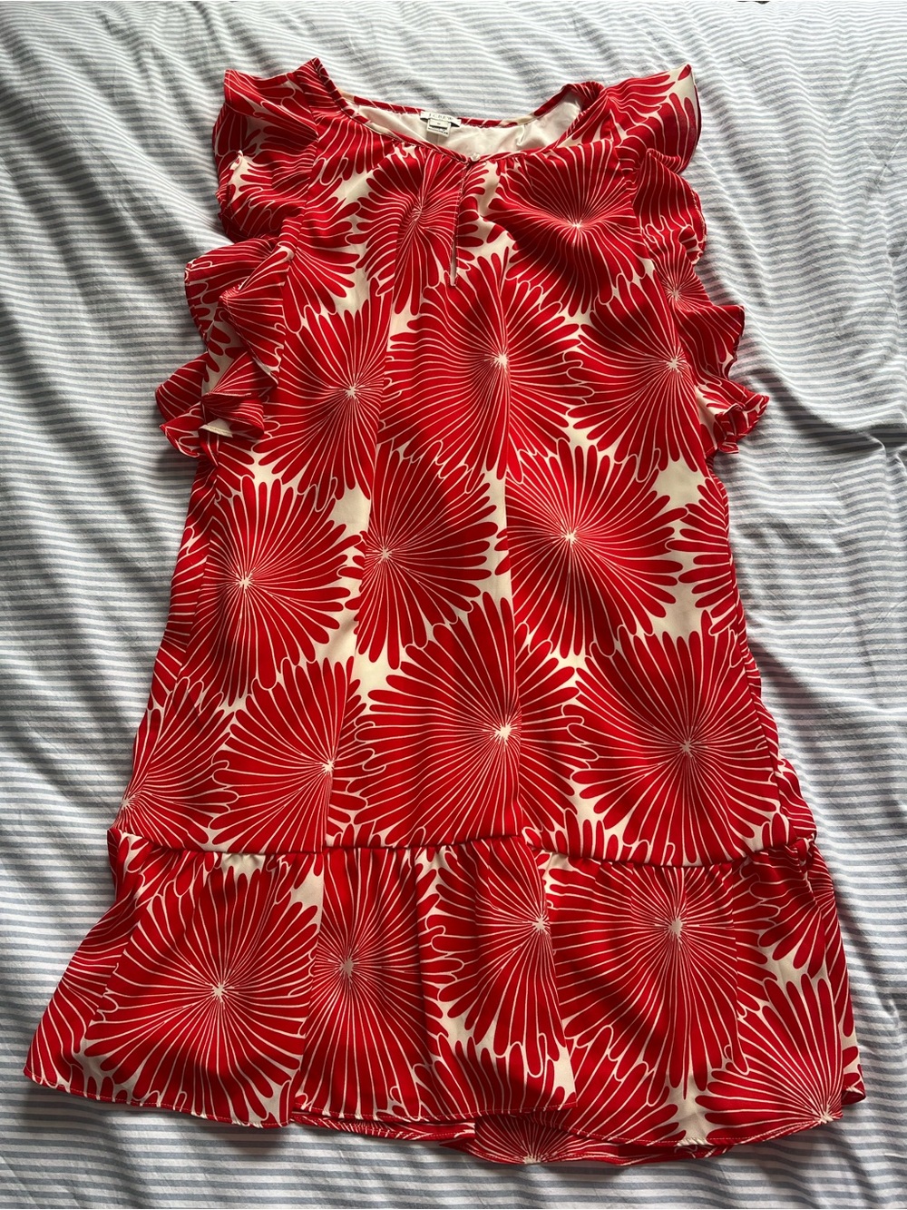J. Crew Red and Cream Floral Blouse